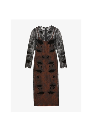 Womens Reiss Lulu Lace-Overlay Woven Midi Dress