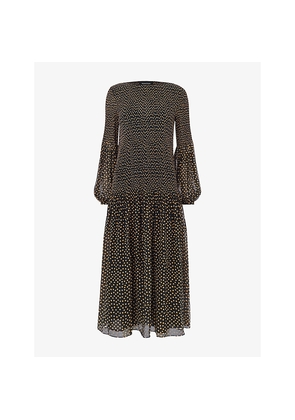 Womens Whistles Plisse Spot-Print Woven Midi Dress