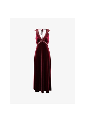 Womens Omnes Aurelia Lace-Trim Velvet Midi Dress