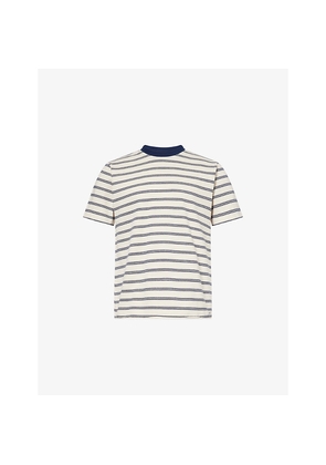 Mens Percival Breton-Striped Raw-Hem Cotton-Jersey T-Shirt