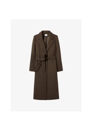 Womens Claudie Pierlot Single-Breasted Belted-Waist Wool-Blend Coat