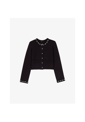 Womens Maje Cropped Jewel-Embellished Stretch-Knit Cardigan
