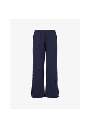 Womens Sporty & Rich Serif-Logo Retro Straight-Leg Jersey Jogging Bottoms