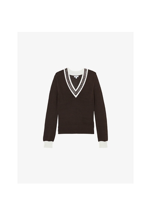 Womens Reiss Courtney Beaded-Neck Knitted Jumper