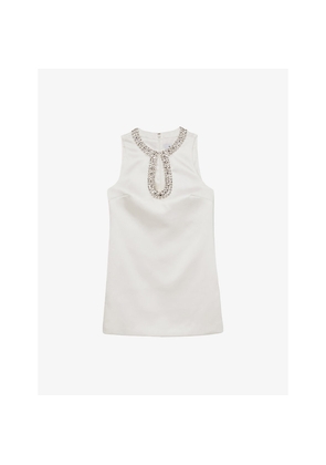Womens Reiss Leome Crystal-Embellished Woven Mini Dress