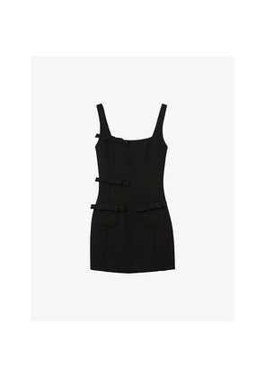 Womens Sandro Strappy Bow-Embellished Woven Mini Dress