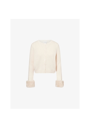 Womens Reformation Clara Faux Fur-Cuff Cashmere Cardigan