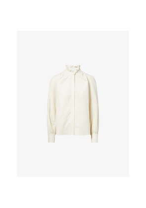 Womens Me And Em Micro-Cord Ruffle-Trim Woven Blouse