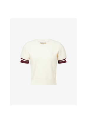 Womens The Couture Club Contrast-Stripe Short-Sleeve Knitted Top