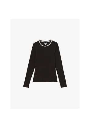 Womens Reiss Tilly Contrast-Trim Ribbed Cotton T-Shirt