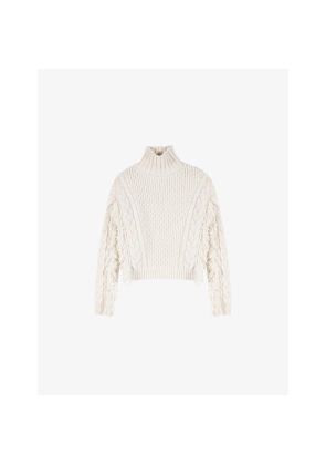 Womens Maje Fringed High-Neck Wool-Blend Jumper