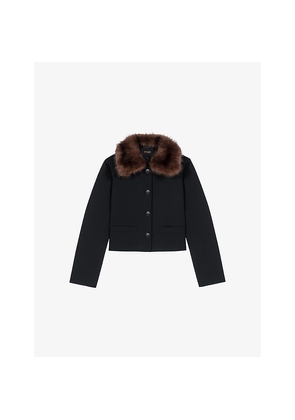 Womens Maje Short Removable-Collar Stretch Wool-Blend Jacket