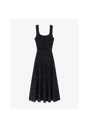 Womens Maje Square-Neck Rhinestone-Embellished Knitted Maxi Dress