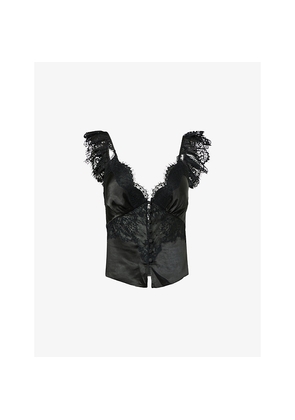 Womens Self-Portrait Lace Plunge Woven Top