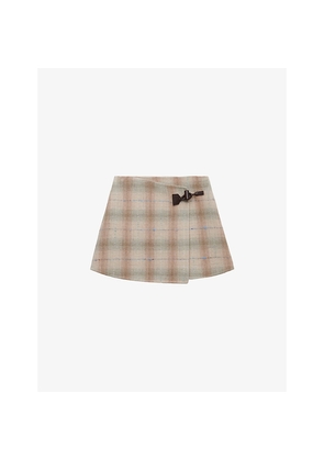 Womens Loewe Checked Wrap-Over Wool-Cashmere Blend Mini Skirt