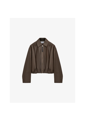 Womens Loewe Draped Pointed-Collar Leather Jacket
