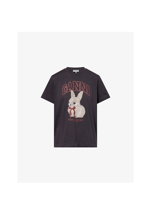 Womens Ganni Relaxed-Fit Logo-Print Cotton T-Shirt