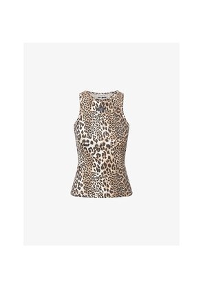 Womens Ganni Leopard Round-Neck Stretch-Cotton Top