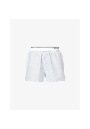 Womens Sporty & Rich Logo Oxford Striped Cotton Boxer Shorts