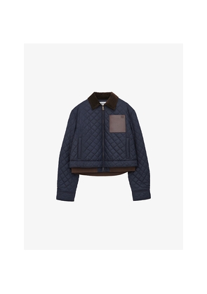 Womens Loewe Contrast-Collar Logo-Patch Quilted Jacket