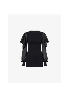 Womens Sacai Satin-Sleeves Ribbed Cotton-Knit Top