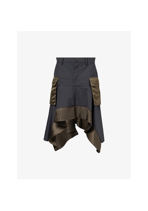 Womens Sacai Shell-Panels Asymmetric Woven Midi Skirt