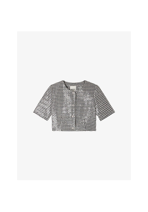 Womens Sandro Houndstooth Cropped Woven Jacket