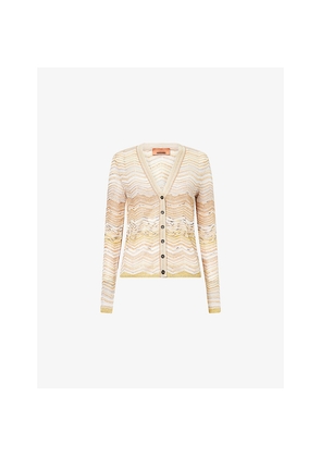 Womens Missoni Chevron V-Neck Metallic-Knit Cardigan