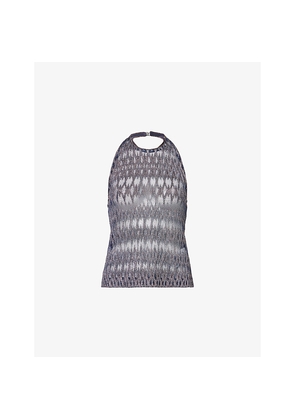 Womens Missoni Chevron Halterneck Metallic-Knit Tank Top