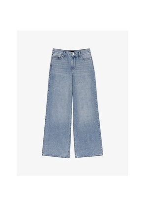 Womens Maje Rhinestone-Embellished Wide-Leg Denim Jeans