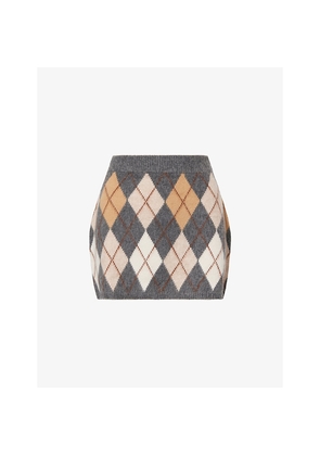 Womens Frame Argyle Knit Wool-Blend Mini Skirt
