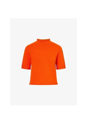 Womens Me And Em High-Neck Rolled-Trims Cashmere Top