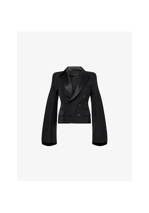 Womens Sacai Peak-Lapels Cropped Silk and Cotton Jacket
