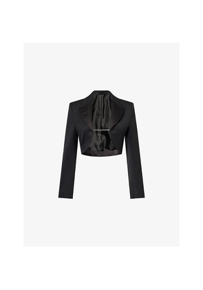 Womens Alaia Peak-Lapel Padded-Shoulder Wool Tuxedo Bolero