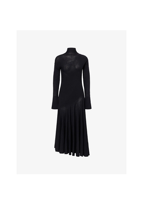 Womens Alaia Twisted High-Neck Wool-Blend Midi Dress
