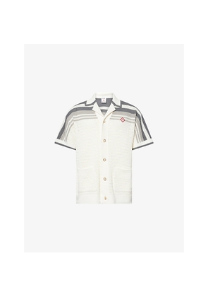 Mens Casablanca Stripe-Pattern Crochet-Knit Cotton Shirt