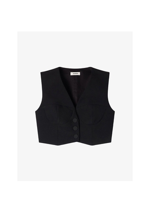 Womens Sandro V-Neck Cropped Woven Top