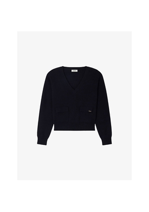Womens Sandro V-Neck Branded Wool Jumper