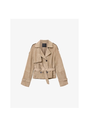Womens Allsaints Reed Belted-Waist Suede Jacket