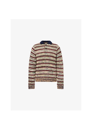 Mens Sacai Collared Striped Knitted Jumper