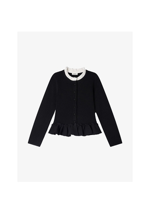 Womens Sandro Peplum Removable-Collar Stretch-Knit Cardigan
