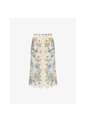 Womens Farm Rio Garden Floral-Print Linen Midi Skirt
