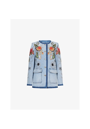Womens Valentino Garavani Floral Embroidered Denim Jacket