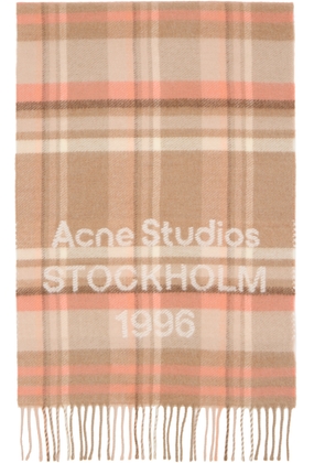 Acne Studios Beige & Pink Wide Check Logo Scarf
