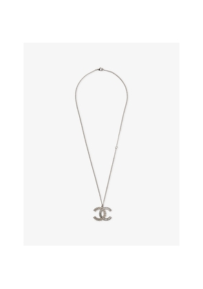 Womens Reselfridges Pre-Loved Chanel CC Silver-Plated and Rhinestone Pendant Necklace