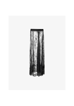 Womens Allsaints Arran High-Rise Lace-Embroidered Woven Midi Skirt