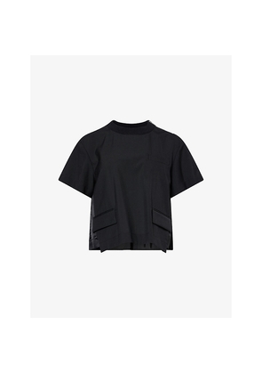 Womens Sacai Cropped Short-Sleeves Woven Top