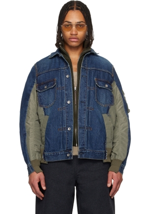 sacai Navy & Khaki Nylon Twill & Denim Jacket