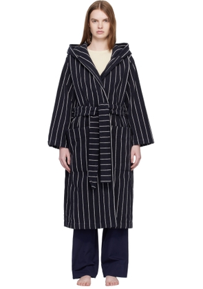 Tekla Black & White Terry Hooded Bathrobe