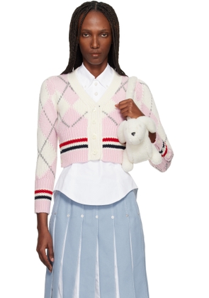 Thom Browne Pink Argyle Merino Shrunken Cardigan